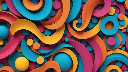 Poster - Abstract colorful background with curves and round shapes, retro art design wallpaper	