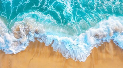 Aerial view of beautiful tropical beach with turquoise ocean wave