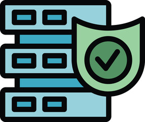 Sticker - Server rack being protected by a shield, representing data protection and cybersecurity