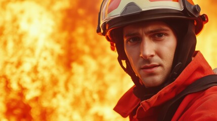 Canvas Print - A man in a fireman's uniform with helmet and goggles, AI