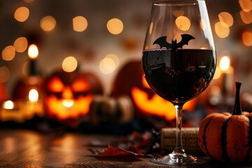 Elegant halloween wine night with pumpkins and candlelight ambience