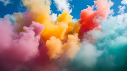 Poster - Colorful smoke clouds billowing into the sky from a street art performance, blending vibrant hues into the air, creating a dramatic and artistic effect.