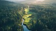 © arsyi_06 - Aerial view of a lush golf course surrounded by trees and a winding river.