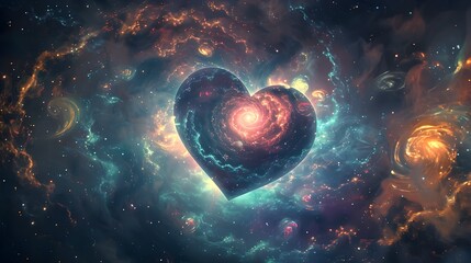 Wall Mural - Cosmic Heart A Mystical Galaxy Themed with Swirling Stars and Planets