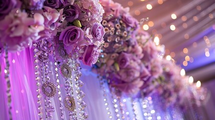 Lavender themed bridal decorations with flower and jewels