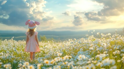 Wall Mural - Little Girl in a Field of Daisies