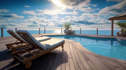 Wall Mural - Luxury Pool Deck Overlooking the Ocean