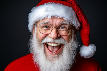 Poster - A man in a santa claus hat and glasses with his mouth open and tongue out