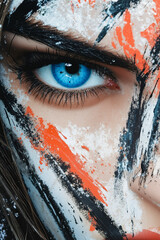 Canvas Print - A close up of a woman's face with blue eyes