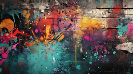 Sticker - Vibrant Abstract Wall with Colorful Spray Paint Art