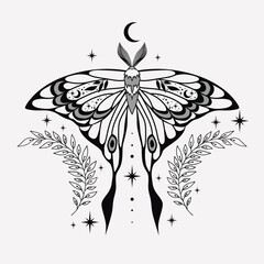 Wall Mural - mystic moth vector illustration. magic moon, occult, print, poster, tattoo.