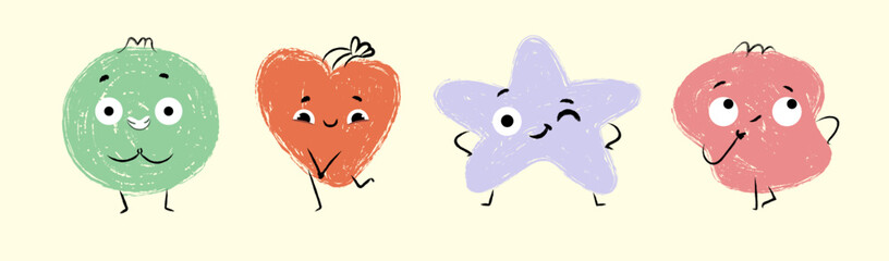 Wall Mural - Set of abstract shape with faces showing emotions.