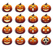 © Agne - Halloween pumpkin doodles with different face expressions, stickers, badges design, isolated icons on transparent background