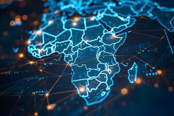 Wall Mural - Digital Map of Africa with Glowing Network Connections and Data Points Highlighting Technological Connectivity