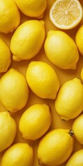 Poster - Fresh lemons arranged beautifully on a vibrant yellow background. The image captures the bright colors and textures of lemons. Ideal for food blogs or cooking websites. AI