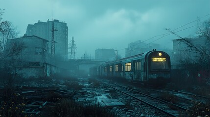 Poster - Forgotten Cityscape: A Train Lost in Time