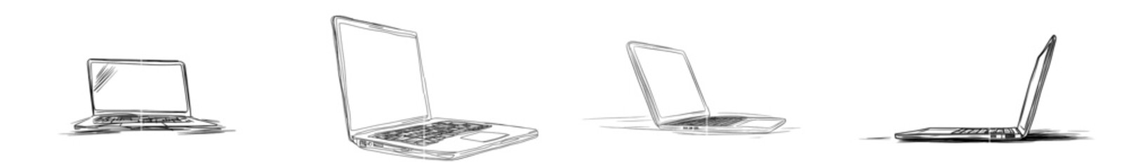 Continually drawn laptop in one line. Line art, outline, single line silhouette. Hand-drawn illustration.