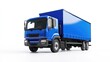 © 69 - A sleek blue cargo truck isolated against a white background, perfect for commercial use, showcasing industrial logistics and transportation.