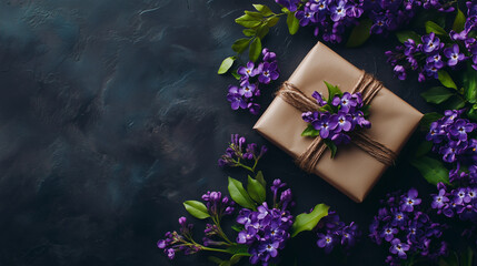 Wall Mural - Purple and Green Flower Gift Wrapping Background