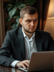 Poster - Business Man Working on Laptop at Desk