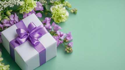 Poster - Purple and Green Flower Gift Wrapping Background