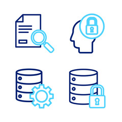 Canvas Print - Set line Server security with lock, and gear, Human head and Document search icon. Vector