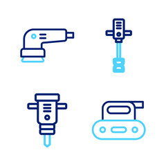 Poster - Set line Electric planer tool, Construction jackhammer, Electrical hand concrete mixer and sander icon. Vector