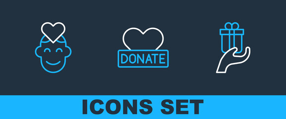 Poster - Set line Give gift, Volunteer and Donation and charity icon. Vector