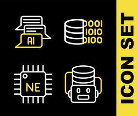 Wall Mural - Set line Binary code, Artificial intelligence robot, Processor CPU and Chat icon. Vector