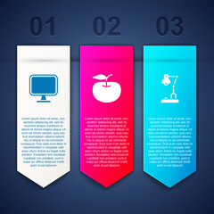 Wall Mural - Set Computer monitor, Apple and Table lamp. Business infographic template. Vector