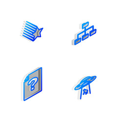 Poster - Set Isometric line Folder tree, Falling star, Unknown document and UFO abducts cow icon. Vector