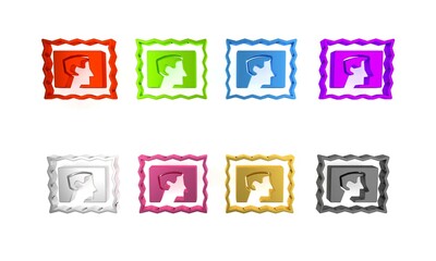 Poster - Colorful Postal stamp icon isolated on white background. Minimalism concept. 3D render illustration