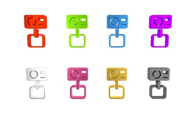 Wall Mural - Colorful Action extreme camera icon isolated on white background. Video camera equipment for filming extreme sports. Minimalism concept. 3D render illustration