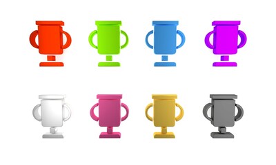 Poster - Colorful Award cup with bicycle icon isolated on white background. Winner trophy symbol. Championship or competition trophy. Sports achievement. Minimalism concept. 3D render illustration