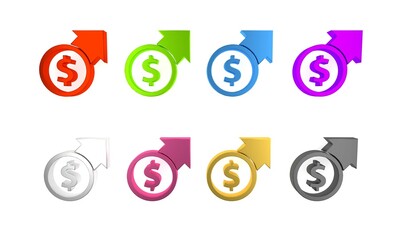 Sticker - Colorful Financial growth and dollar coin icon isolated on white background. Increasing revenue. Minimalism concept. 3D render illustration