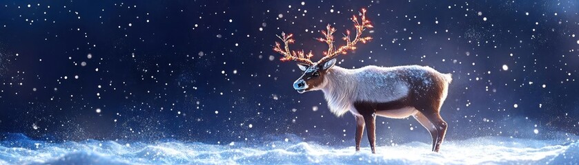 Wall Mural - A majestic reindeer stands in a snowy landscape, surrounded by softly falling snowflakes, embodying the spirit of winter.