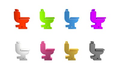 Sticker - Colorful Toilet bowl icon isolated on white background. Minimalism concept. 3D render illustration