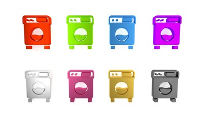 Poster - Colorful Washer icon isolated on white background. Washing machine icon. Clothes washer - laundry machine. Home appliance symbol. Minimalism concept. 3D render illustration