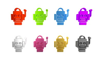 Canvas Print - Colorful Robot icon isolated on white background. Artificial intelligence, machine learning, cloud computing. Minimalism concept. 3D render illustration