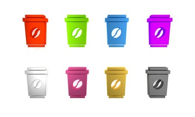 Sticker - Colorful Coffee cup to go icon isolated on white background. Minimalism concept. 3D render illustration