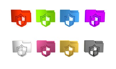 Sticker - Colorful Document folder protection concept icon isolated on white background. Confidential information and privacy idea, guard, shield. Minimalism concept. 3D render illustration