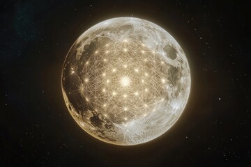 Wall Mural - a large full moon with intricate sacred geometry patterns within its glow