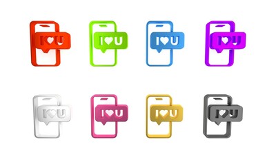 Sticker - Colorful Mobile phone with heart icon isolated on white background. Valentines day. Minimalism concept. 3D render illustration