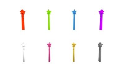 Colorful Magic wand icon isolated on white background. Star shape magic accessory. Magical power. Minimalism concept. 3D render illustration