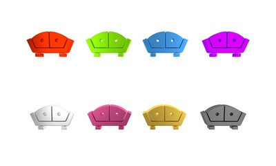 Poster - Colorful Sofa icon isolated on white background. Minimalism concept. 3D render illustration