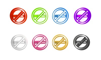 Poster - Colorful No Smoking icon isolated on white background. Cigarette symbol. Minimalism concept. 3D render illustration