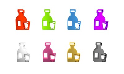 Sticker - Colorful Bottle of vodka with glass icon isolated on white background. Minimalism concept. 3D render illustration