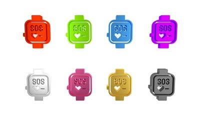 Sticker - Colorful Smart watch showing heart beat rate icon isolated on white background. Fitness App concept. Minimalism concept. 3D render illustration