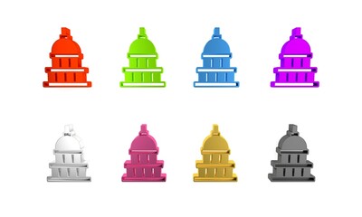 Wall Mural - Colorful White House icon isolated on white background. Washington DC. Minimalism concept. 3D render illustration