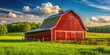 © Autun - A rustic red pole barn stands out against a bright blue sky, surrounded by lush green grass swaying gently in the warm sun's rays.